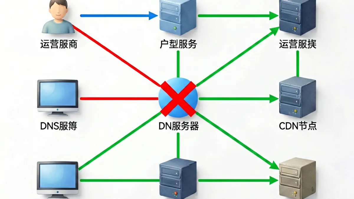 网络封锁示意图，展示第一会所网址SIS001在运营商封锁后紧急切换DNS解析的流程